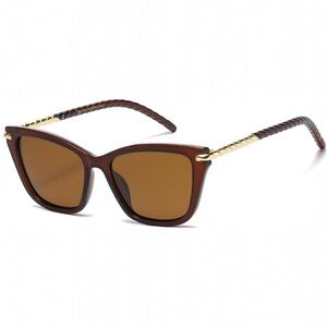 Elegant Brown Polarized Sunglasses with Gold Accents